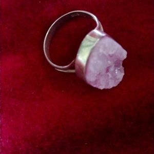 Silver  pink fruit stone ring